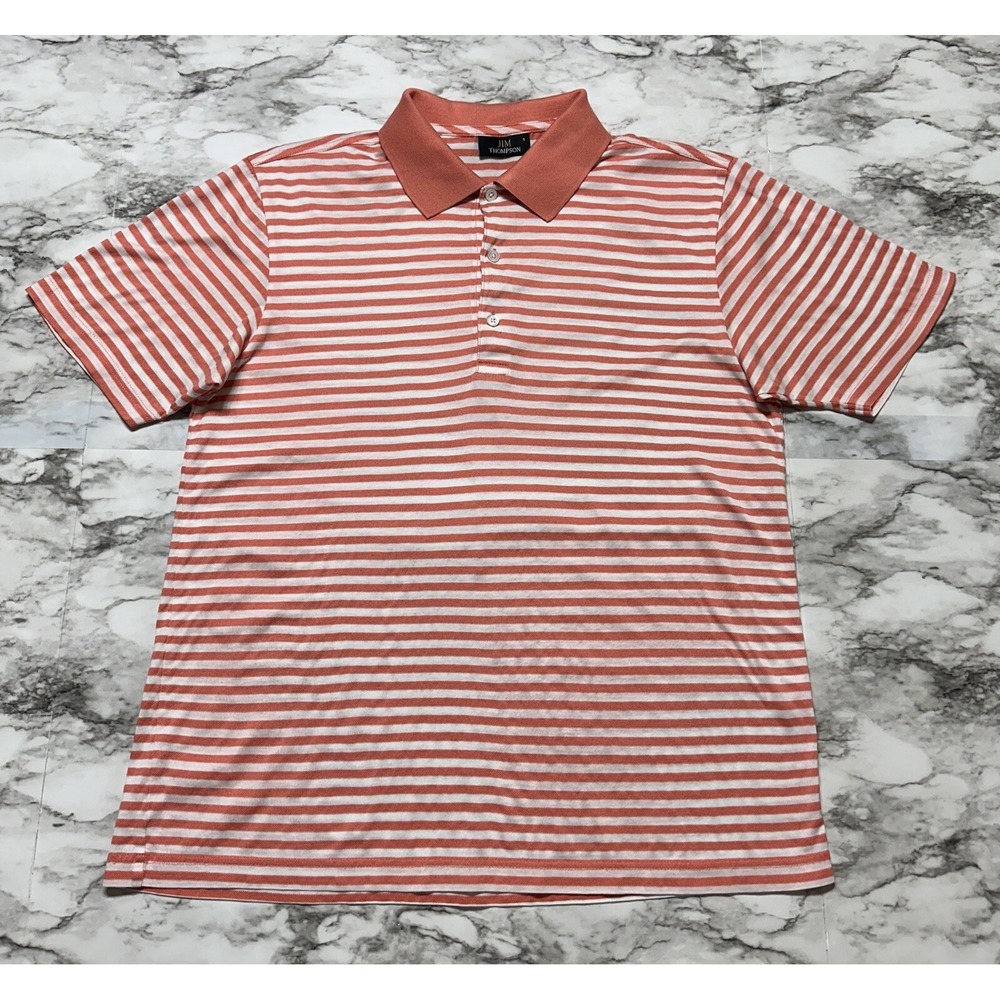 Jim Thompson Men's T Shirt Size S Salmon White Striped‎ Short Sleeve 100% Cotton